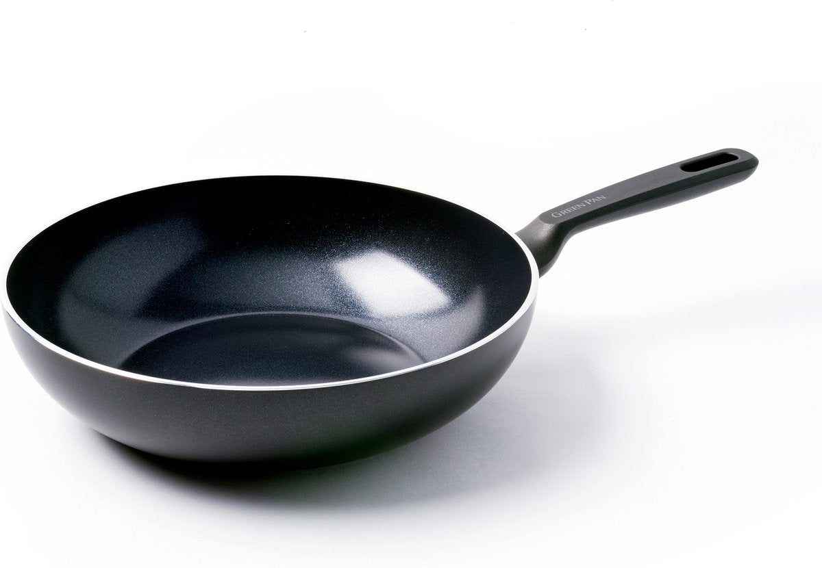 GreenPan memphis wokpan 28cm - 3.7l - pfas-vrije antikleeflaag – wokpan inductie – keramische pan - ovenbestendig tot 230°c – koudgrepen - zonder deksel - zwart