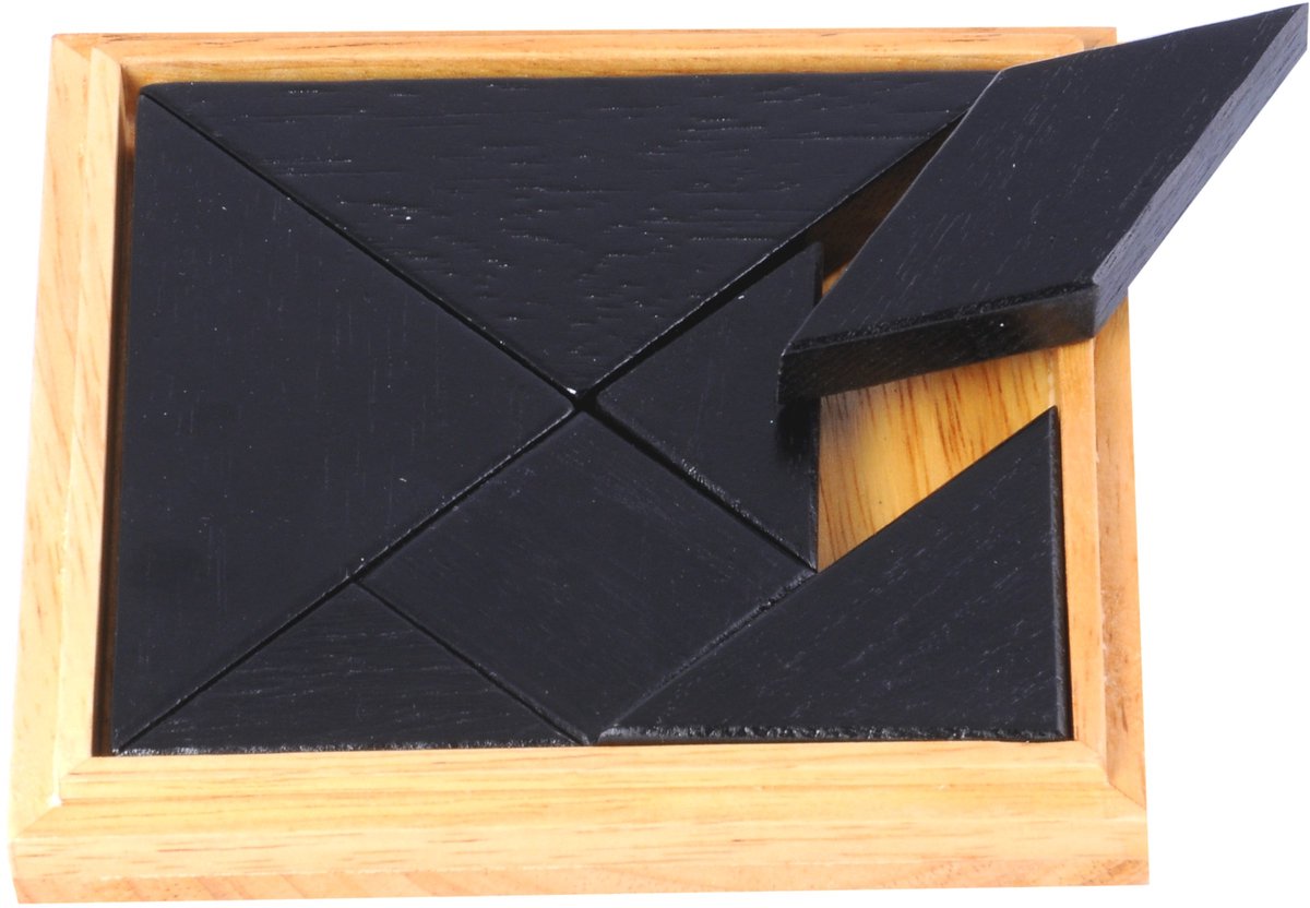 Longfield Tangram - blank hout - rubberhout - inclusief voorbeelden en oplossingen - doosje - 13 x 13 cm - engelhart