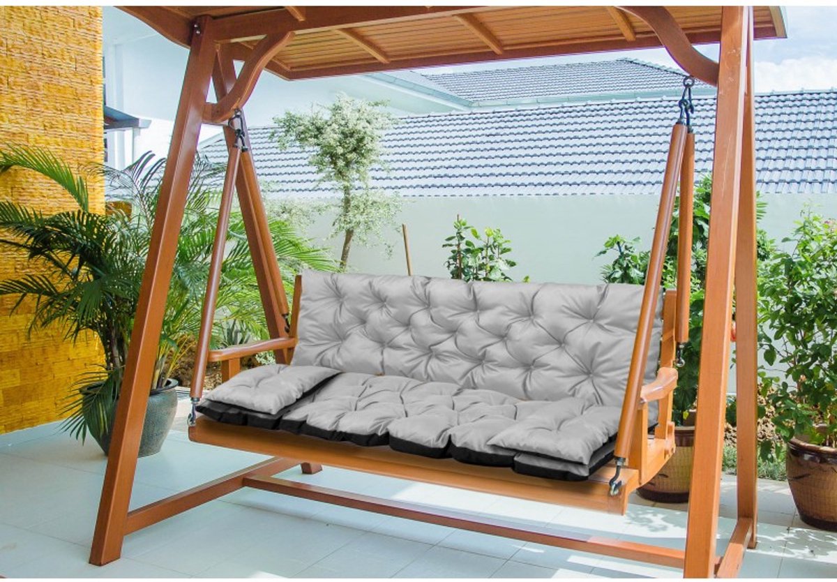 Aio Tuinkussens set - bankkussen 100x60x50cm en 2 klein kussen 42 x 42 cm - schommelbank kussen - grijs