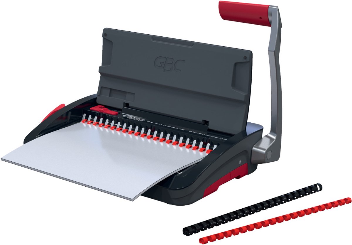 GBC combbind® cb12 handmatige inbindmachine - plastic bindruggen - 195 vel - zwart rood