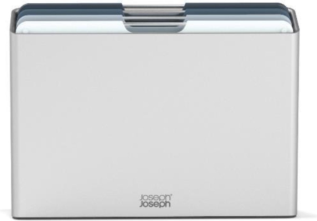 Joseph Joseph folio™ snijplankenset 4-delig – large – lichtblauw – kleurgecodeerd – met opbergstand – rvs handgrepen