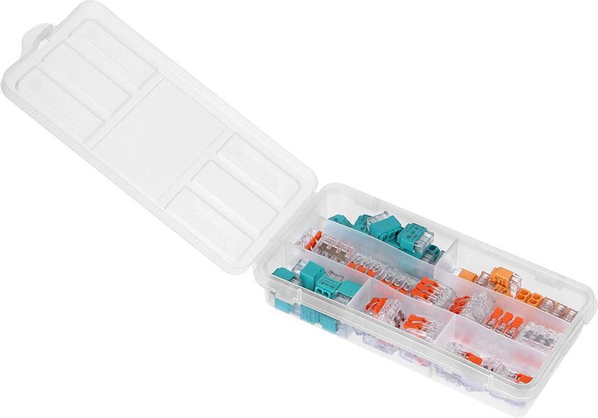 ORNO Transparante lasklemmen push-in connectoren in assortimentsdoos - 65 stuks - ideaal voor diy, klussen verbouwen (lasklemmen kabelverbinders)