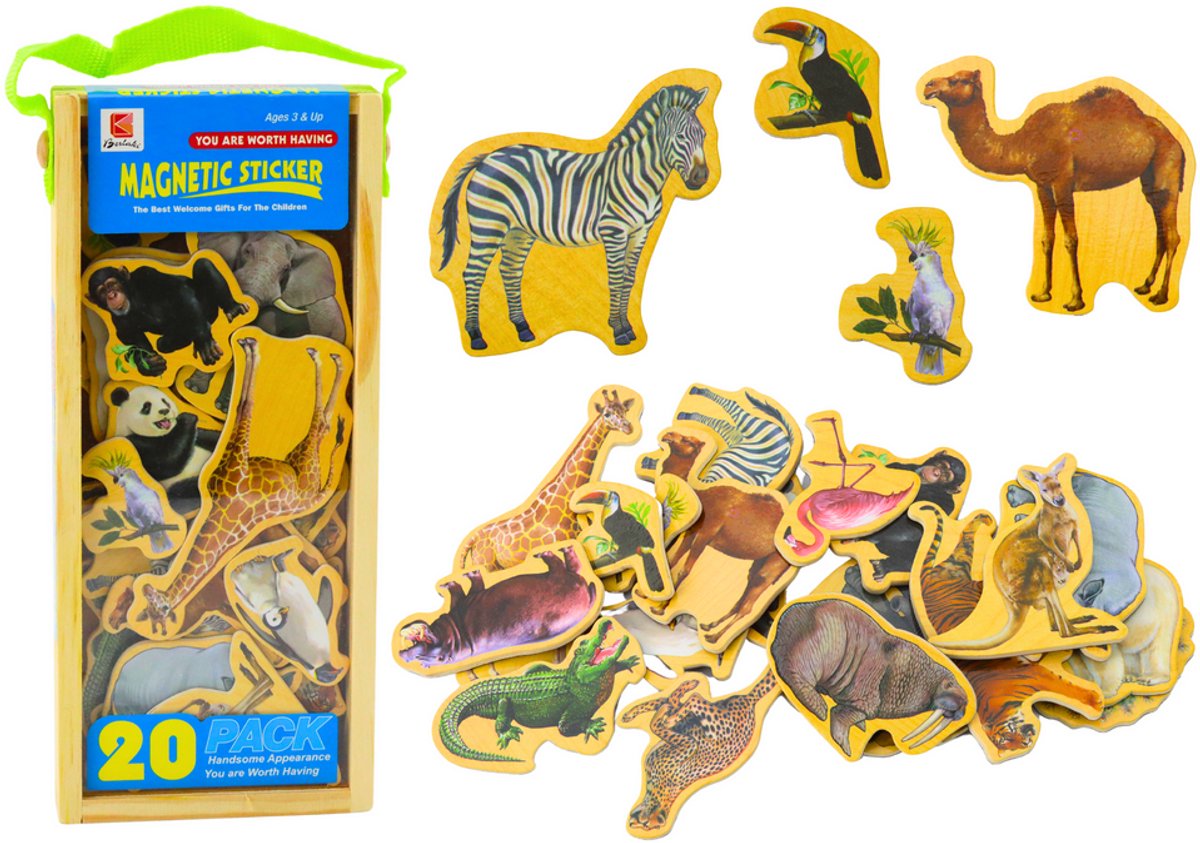 LEAN TOYS Houten dieren magnetenset - 20 delige dieren magneten hout - educatief speelgoed - magnetische dierentuin - magnetische sticker - koelkast sticker - magneetbord sticker - speelgoed - magneet kinderkamer