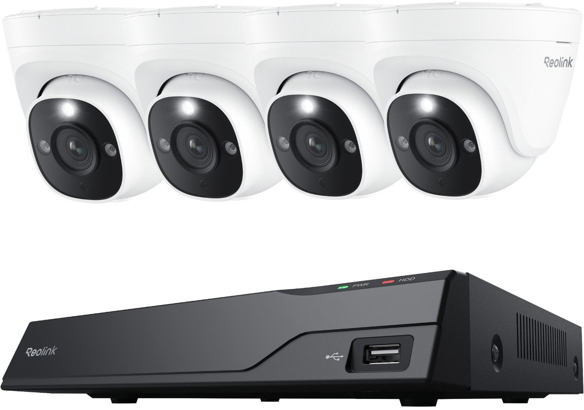 Reolink 4k uhd poe-beveiligingscamerasysteem nvs8-8md4 - 8ch nvr met ingebouwde 2 tb hdd - 4 stuks 4k 8mp poe bedrade koepelcamera's met persoons- en voertuigdetectie - 30 m haarscherp nachtzicht - 24 7 opname