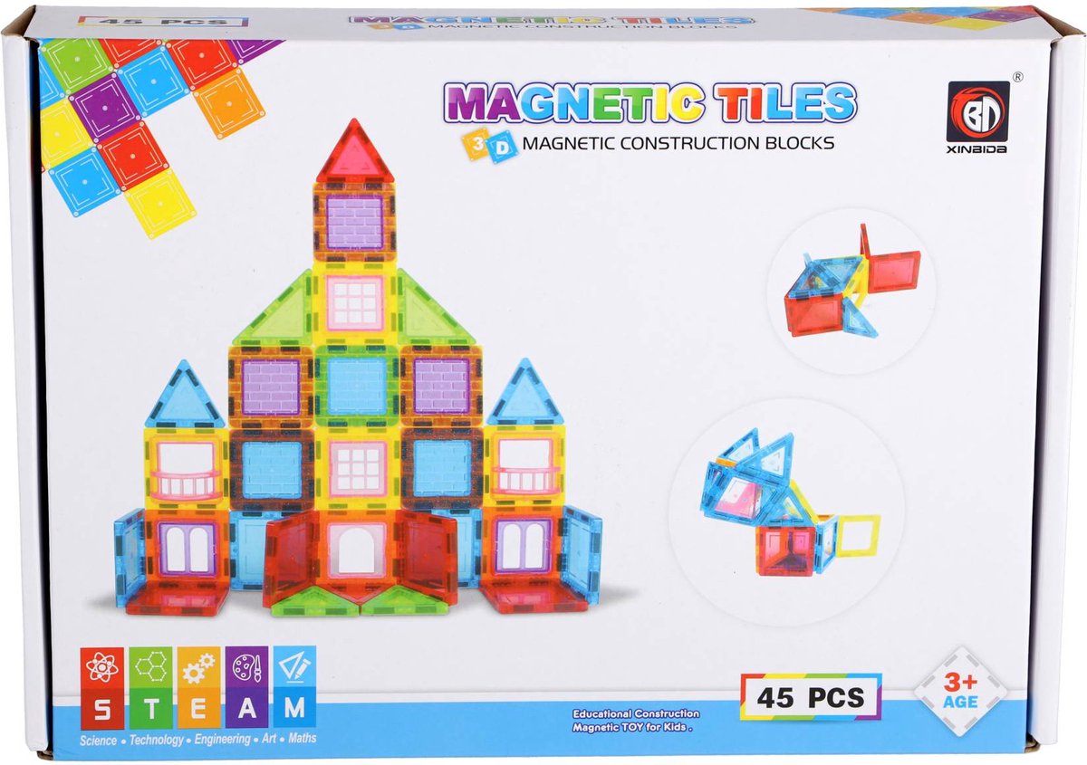 Science Magnetische tegels - 45 delig 6,5 cm