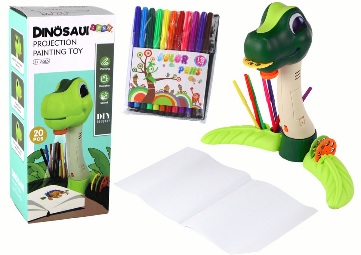 LEAN TOYS Dinosaurus projector dia's leren tekenen - 24 afbeeldingen - tekentafel inclusief stiften