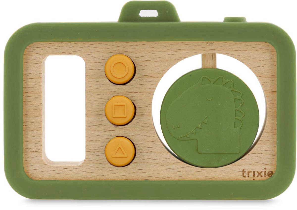 Trixie Houten baby camera met silicone - mr. dino - 0m+ - bijtspeelgoed - leuk als kraamcadeau