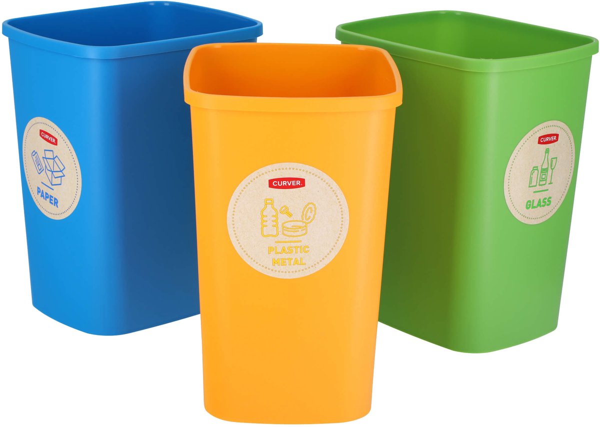 Curver Set van 3x9l eco-friendly scheidingsbakken