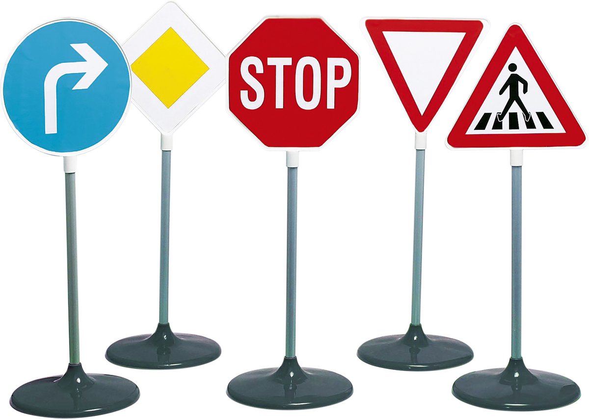 Klein Toys verkeersborden - 5 stuks - 25x25x73 cm - ideaal voor verkeerseducatie