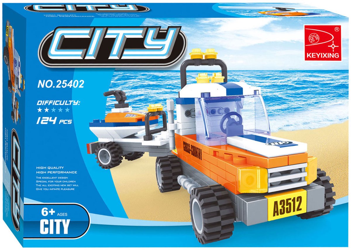 Lobbes Speelgoed BV Lobbes bouwset strand reddingsdienst truck jetski 124-delig speelgoed.