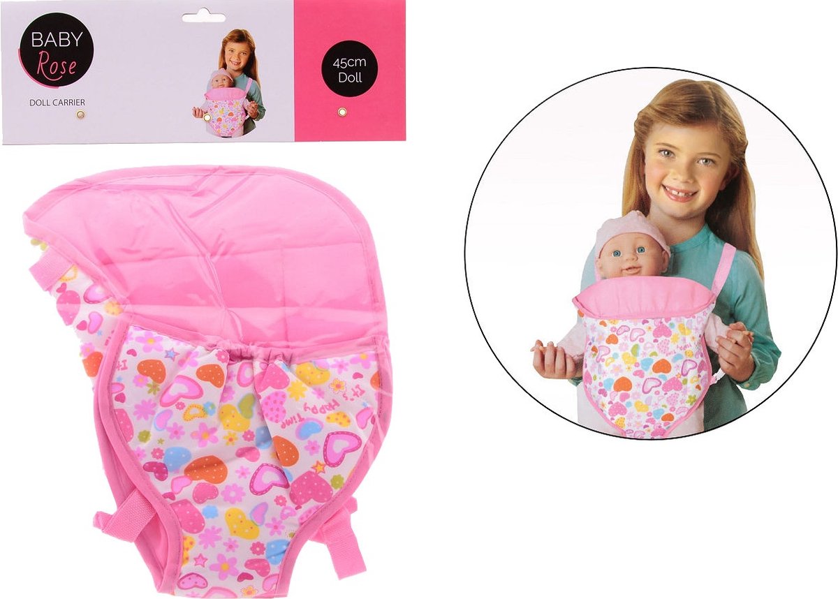 Johntoy Baby rose buikdraagzak voor poppen