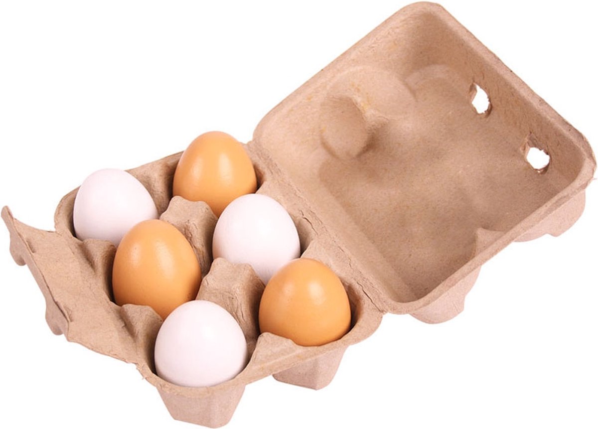 Bigjigs Toys - eierdoos met 6 houten eieren