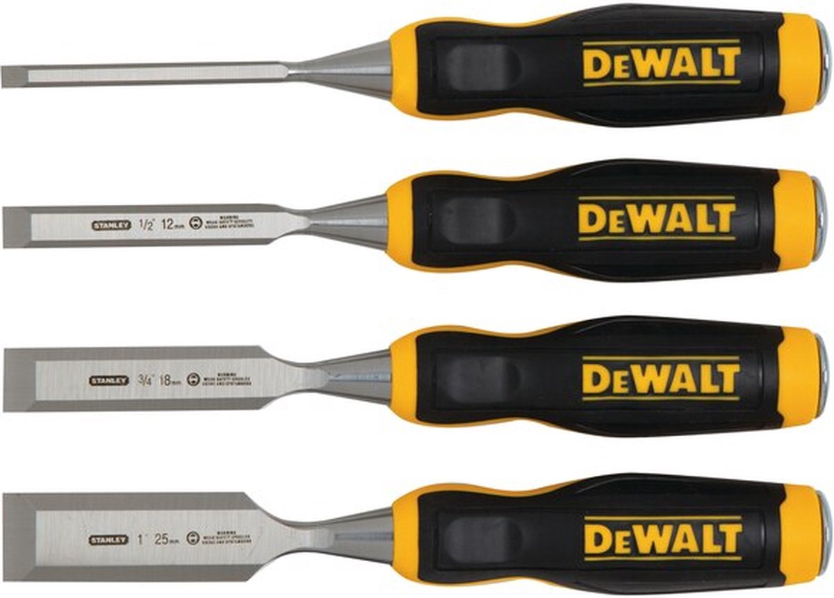 DeWalt dwht0-16063 - houtbeitelset - 4 stuks - chromen stalen bladen - ergonomische greep