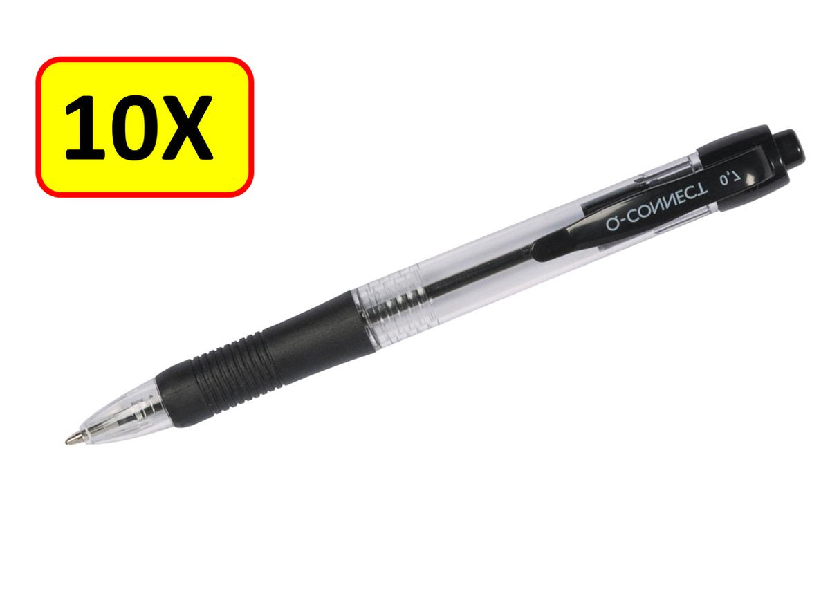 Q-CONNECT 10 x balpen - retractable - 0,7 mm - medium punt - zwart