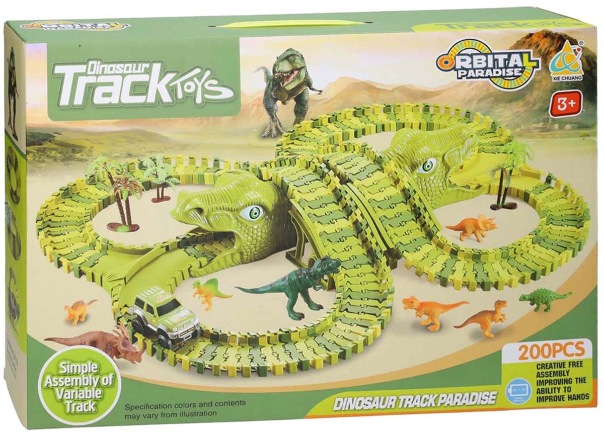 Lobbes Speelgoed BV dinotrack - racebaan met dino's - 200-delige set - 3+ jaar