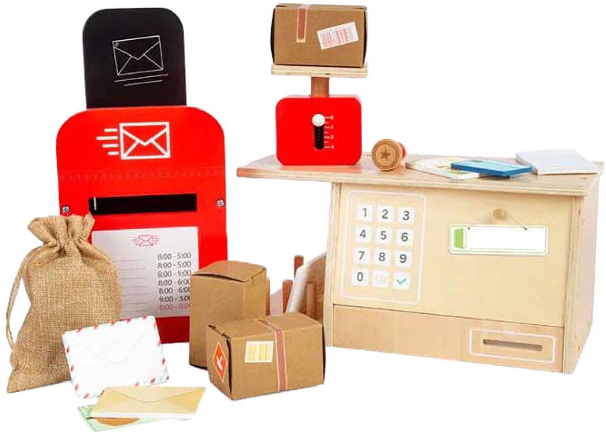 BIGJIGS houten postkantoor speelset, 19dlg.