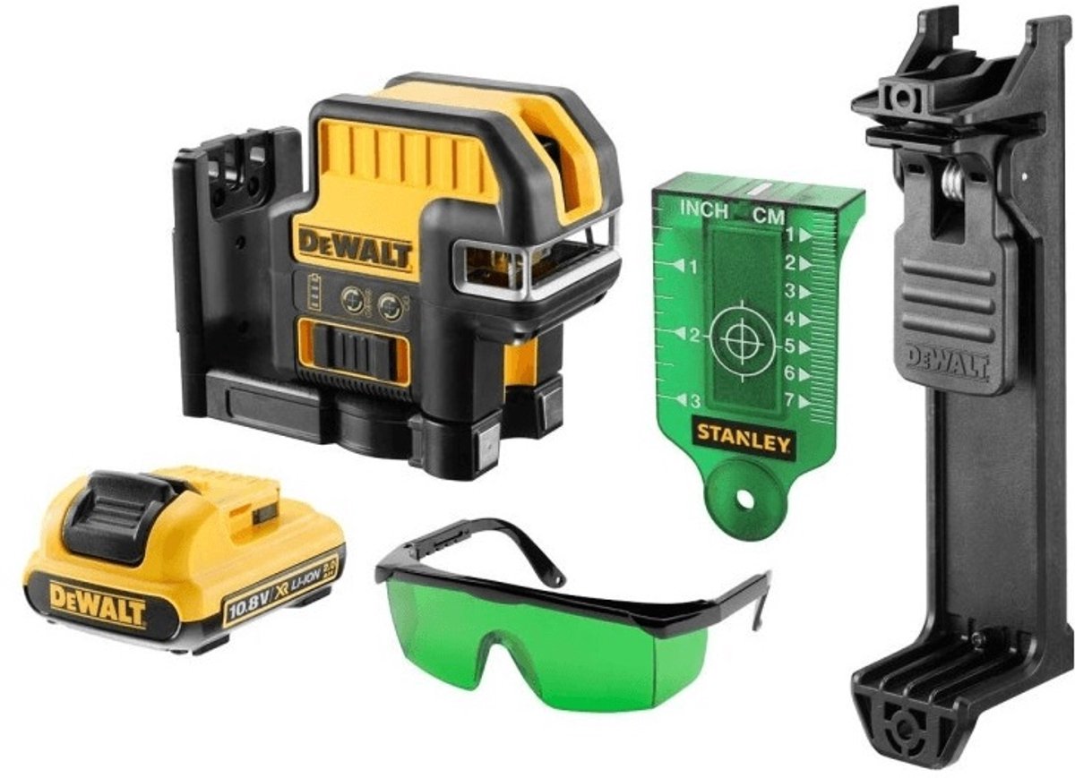 DeWalt dce0825d1g 10,8v li-ion accu zelfnivellerende kruislijn- puntlaser set (1x 2,0ah accu) in koffer
