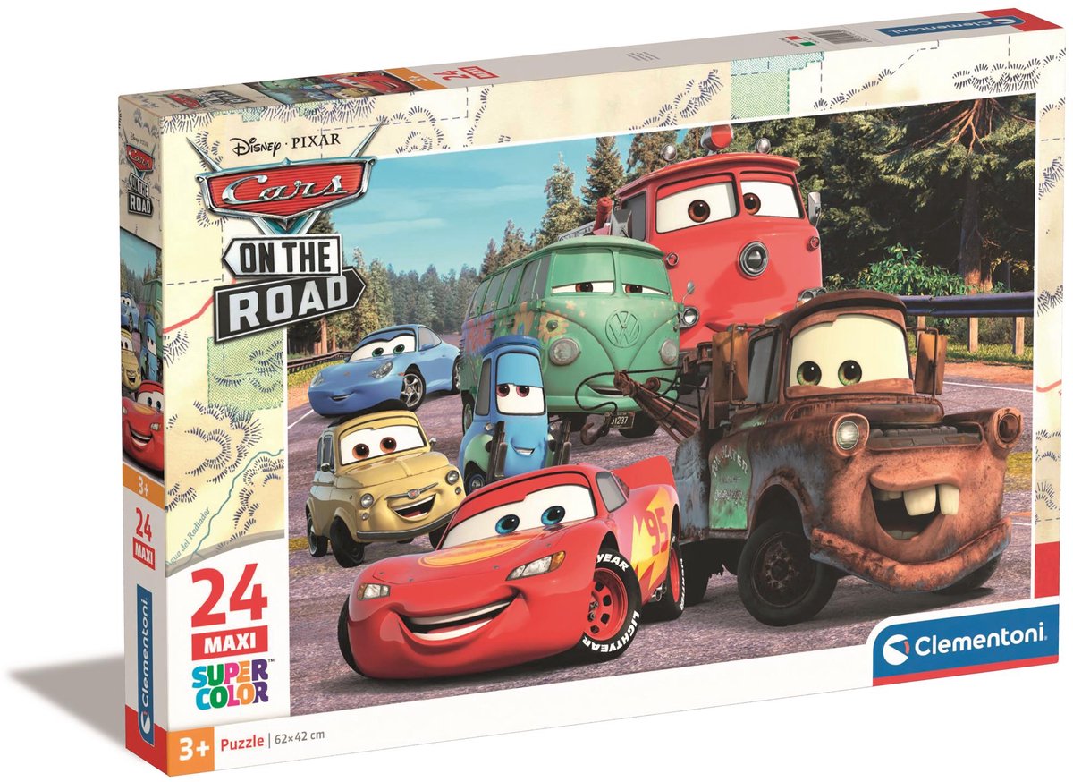 Clementoni - puzzel - 24 maxi stukjes - disney cars on the road - kinderpuzzel - vanaf 3 jaar