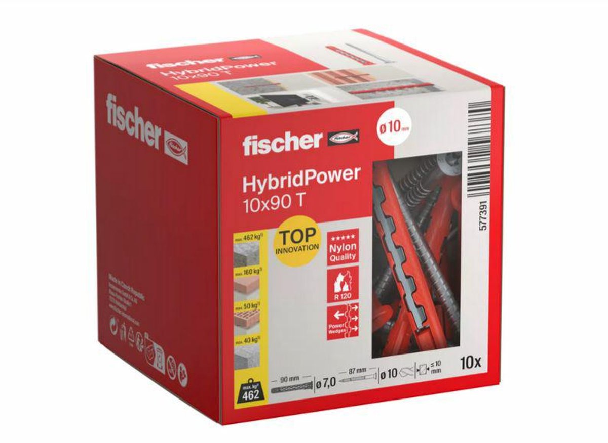 Fischer hybridpower - hybride plug - 10x90 mm - vuurvast