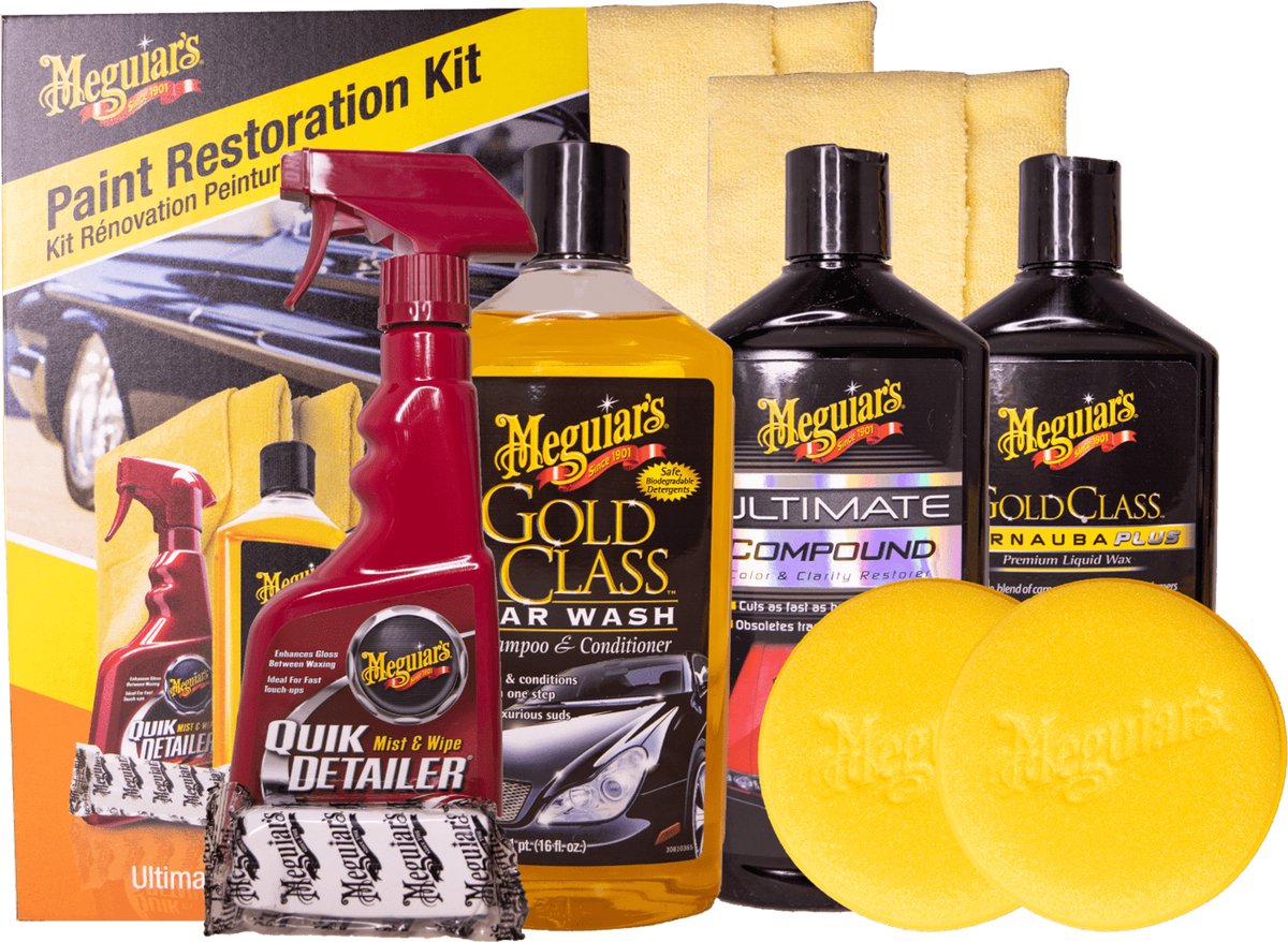 Meguiar's Meguiar’s paint restoration kit – complete lakherstel set – inclusief shampoo, clay bar, compound wax – voor doffe verwaarloosde lak