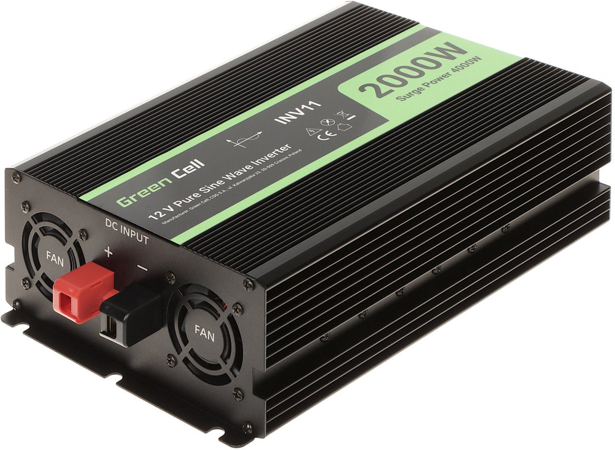 GREEN CELL zuivere sinus omvormer 12v naar 230v - 2000w continu - usb
