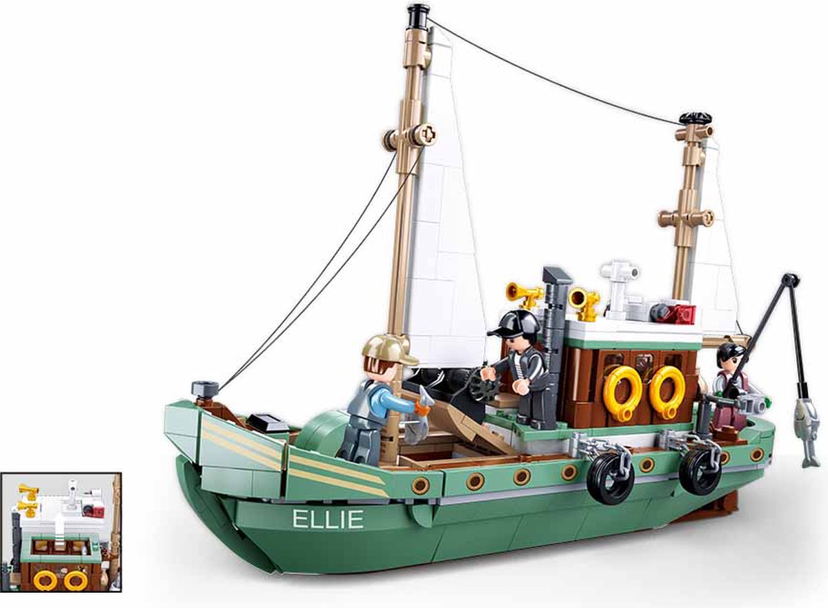 Sluban model bricks vissersboot ellie bouwspeelgoed kinderen vanaf 8 jaar – constructiespeelgoed modelbouw vissersboot – bouwdoos met 610 bouwstenen en 3 minifiguren – m38-b1119
