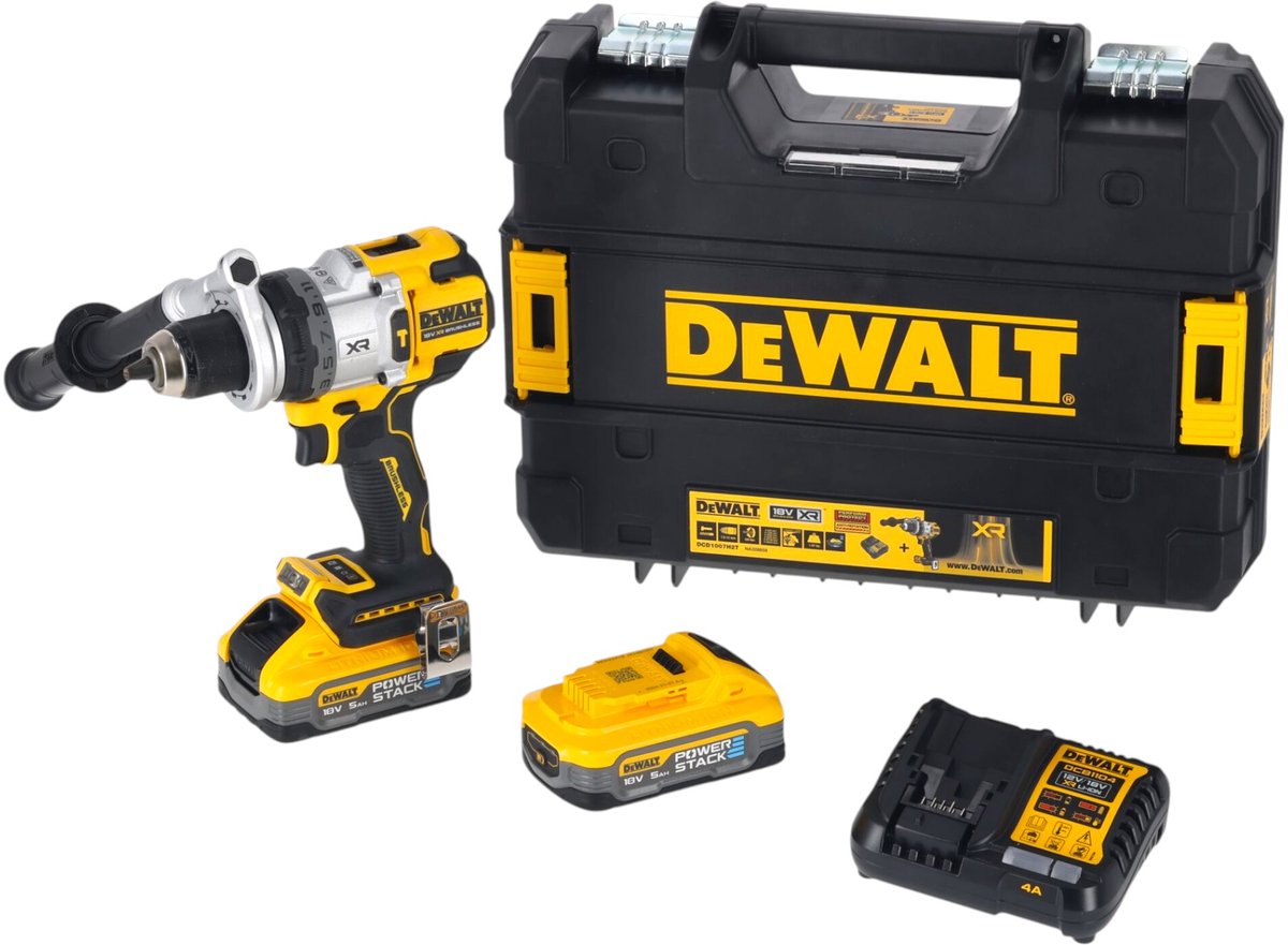 DeWalt dcd1007h2t accu klop- schroefboormachine 18v xr 5.0ah powerstack in tstak