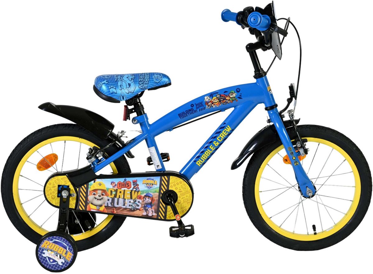Volare Paw patrol - rubble crew kinderfiets - jongens - 16 inch - blauw - twee handremmen