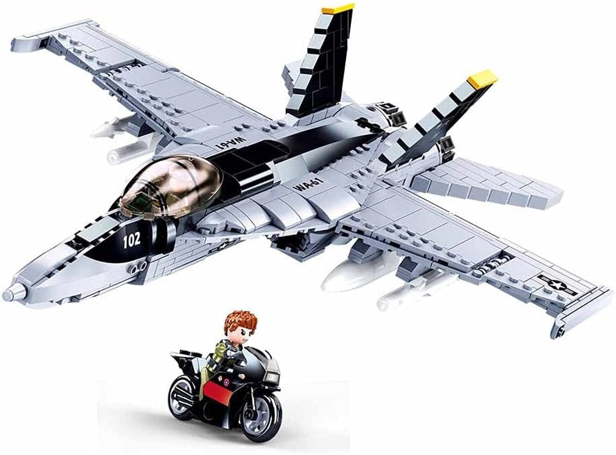 Sluban modelbricks f-18 bumblebee fighter straaljager bouwspeelgoed - constructiespeelgoed modelbouw - bouwdoos met 682 bouwstenen - m38-b0928 vanaf 10 jaar