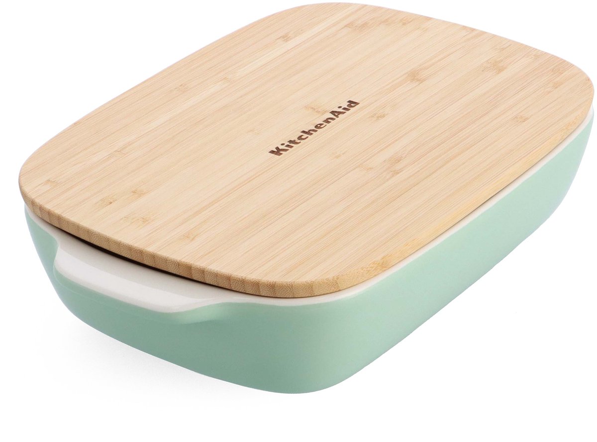 KitchenAid ovenschaal incl bamboe deksel - medium: 1,8l - magnetron- en ovenbestendig tot 260°c zonder deksel - pistache groen