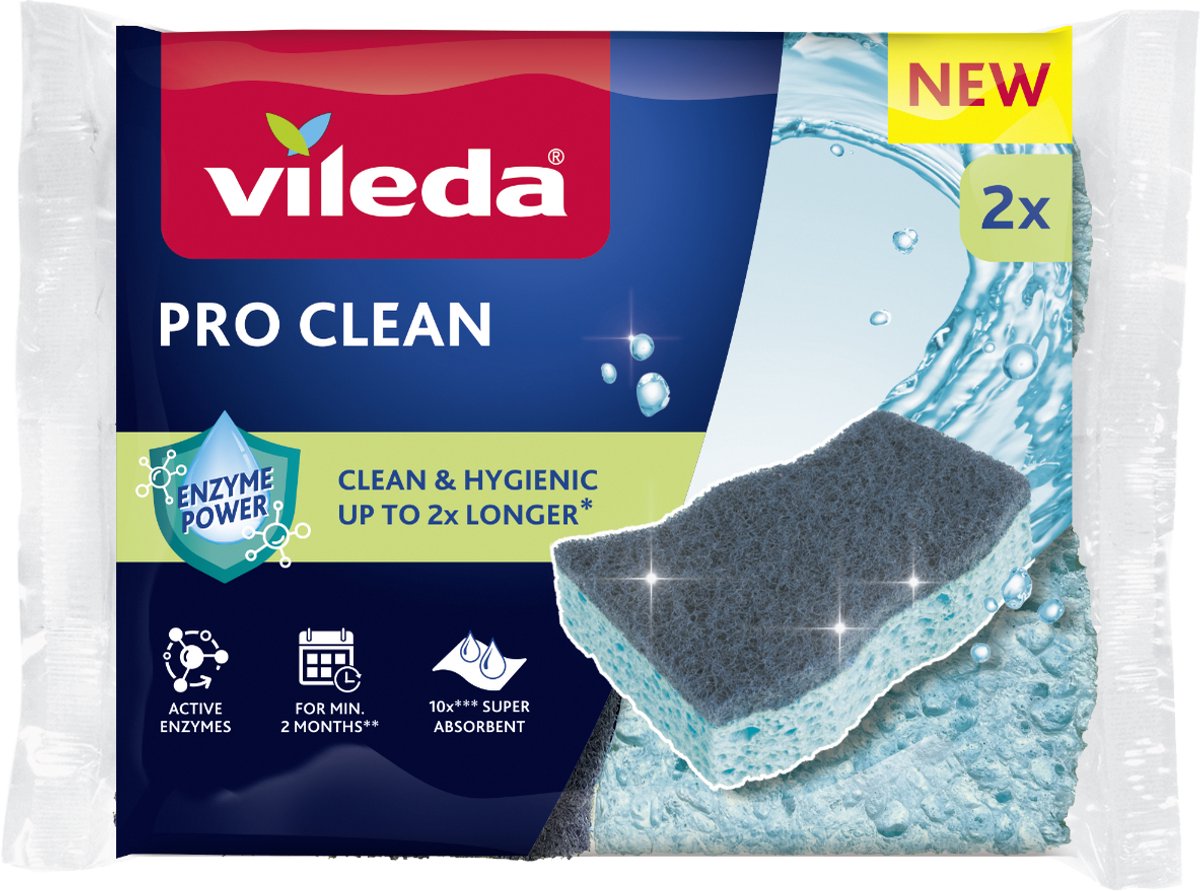 Vileda pro clean spons met enzymen - 2 per verpakking