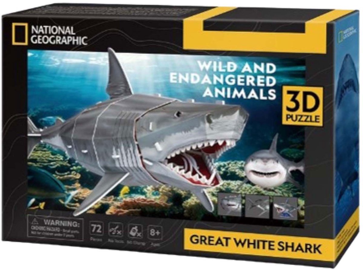 Cubic Fun National geographic - 3d puzzel - witte haai