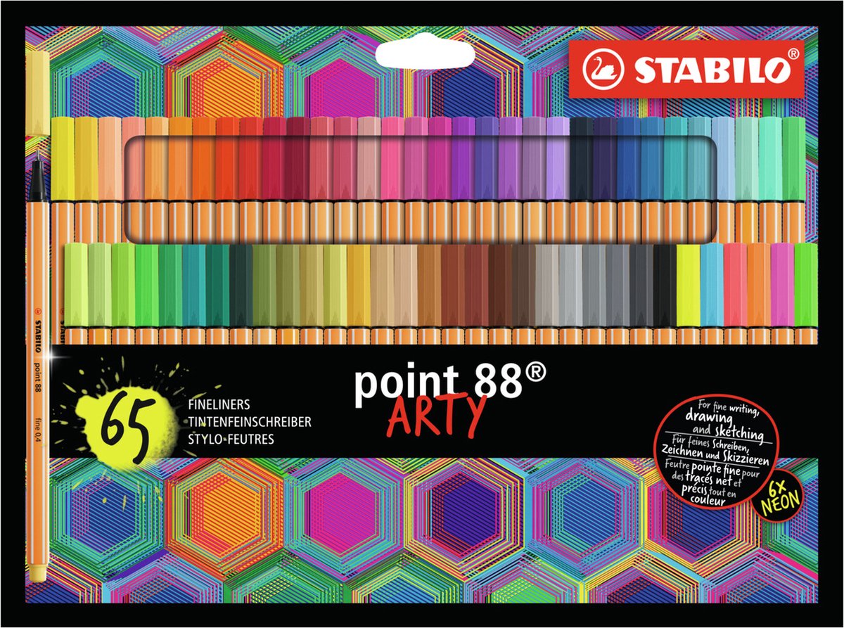 STABILO point 88 - premium fineliner - fine 0,4 mm - set met alle 65 kleuren