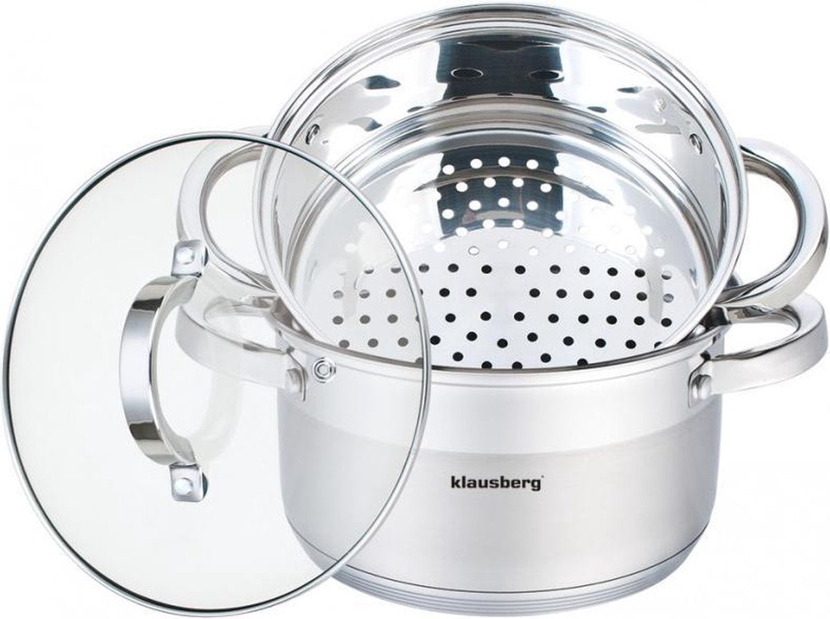 KLAUSBERG 7135 - stoompan - 3 delig - 18cm - rvs - alle warmtebronnen