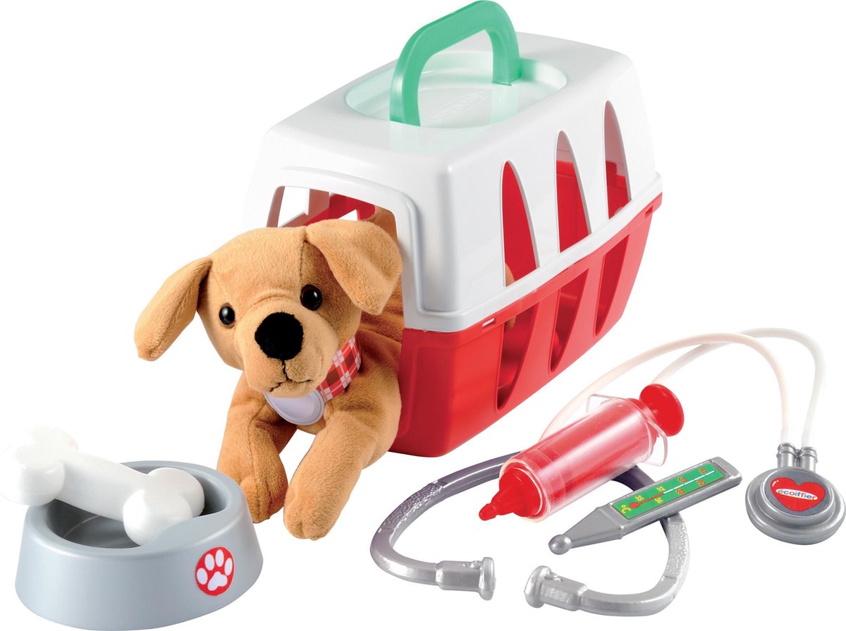 Ecoffier Ecoiffier hondje met verzorgingsset - speelgoed met reismand - 1,5+ jaar