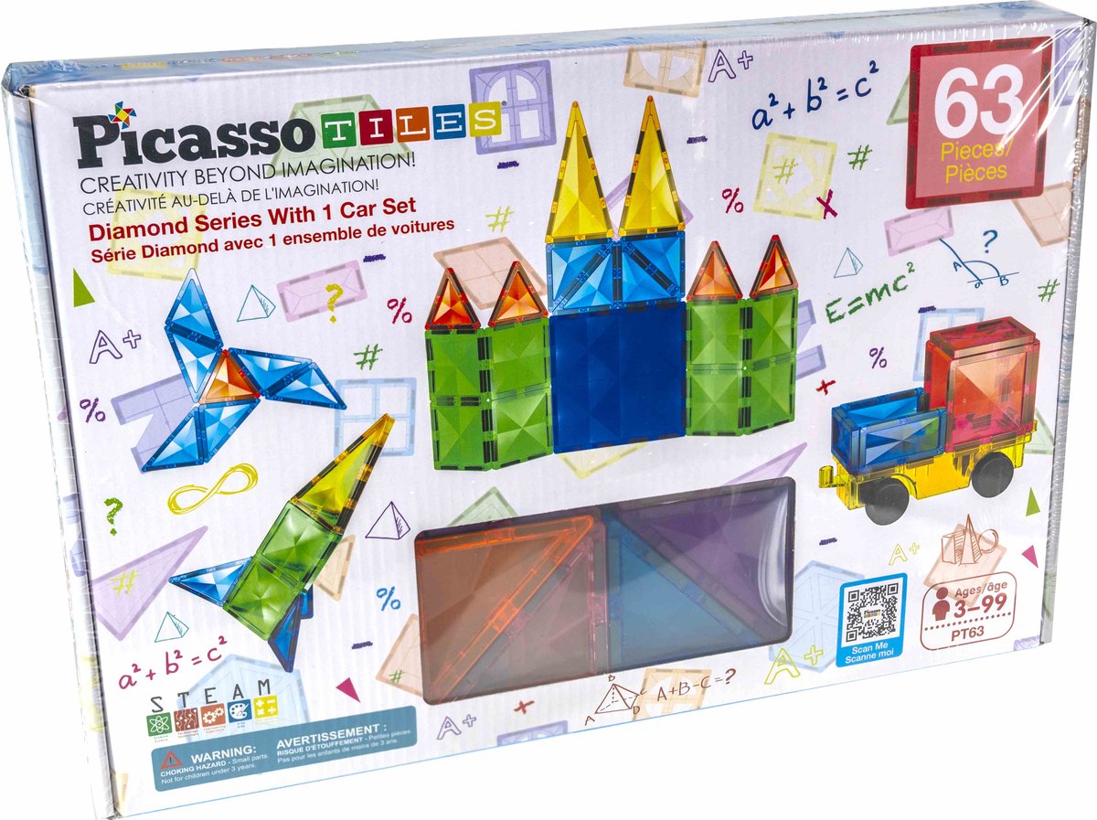 Picasso Tiles Tactic - constructiespeelgoed - magnetic tiles - magnetische tegels - diamond series set: 63-delig