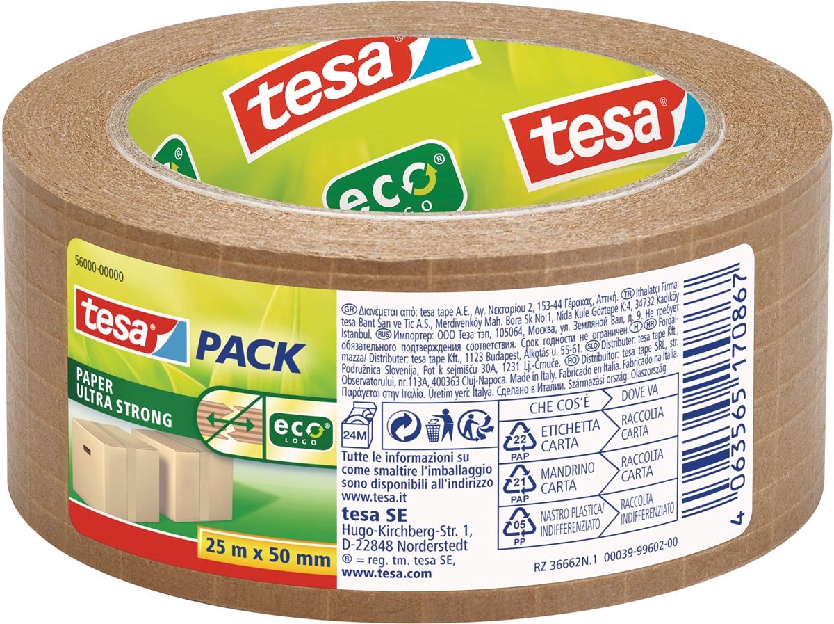Tesa Verpakkingstape 56000 eco papier ultra strong 50mmx25m | 6 stuks