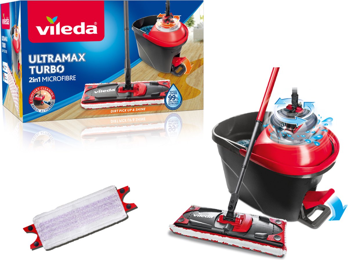 Vileda ultramax turbo complete set + 1 sensitive navulling voor delicate vloeren - voor delicate vloeren