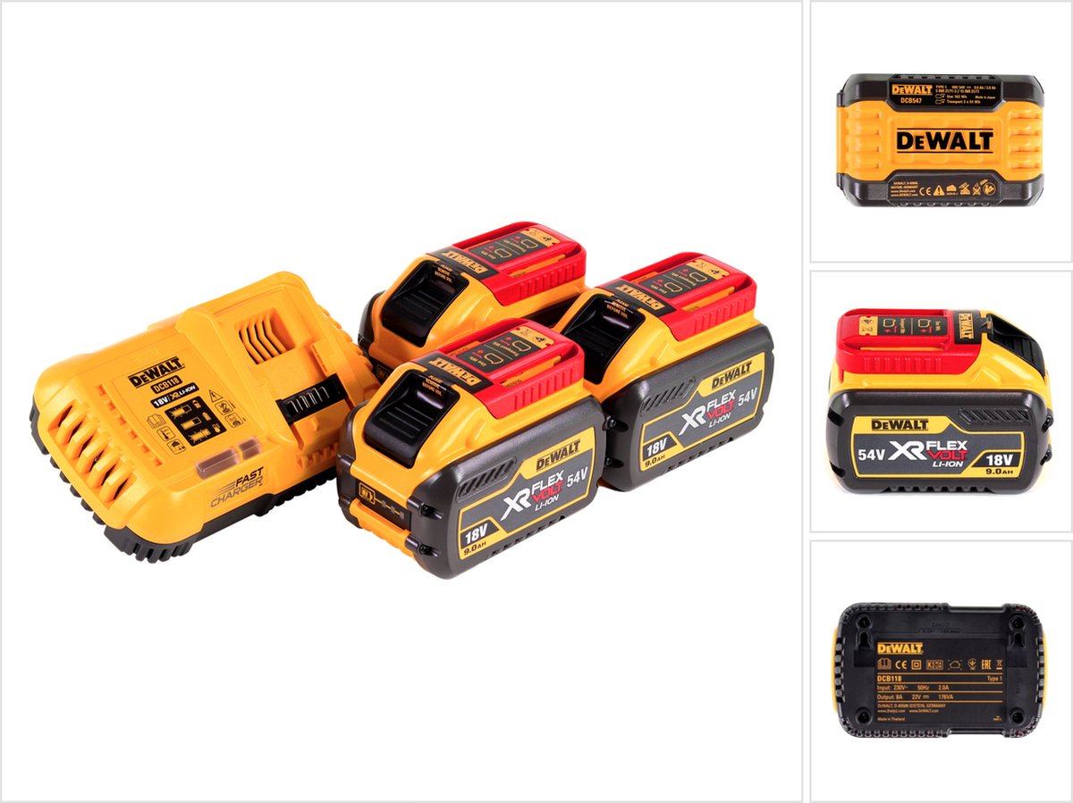 DeWalt flexvolt serie - accu- en oplader set - 54v 18v - 9.0ah - snel laden