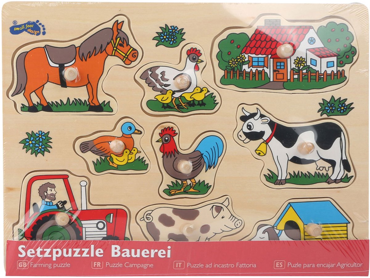 Small Foot - houten noppenpuzzel boerderij, 9st.