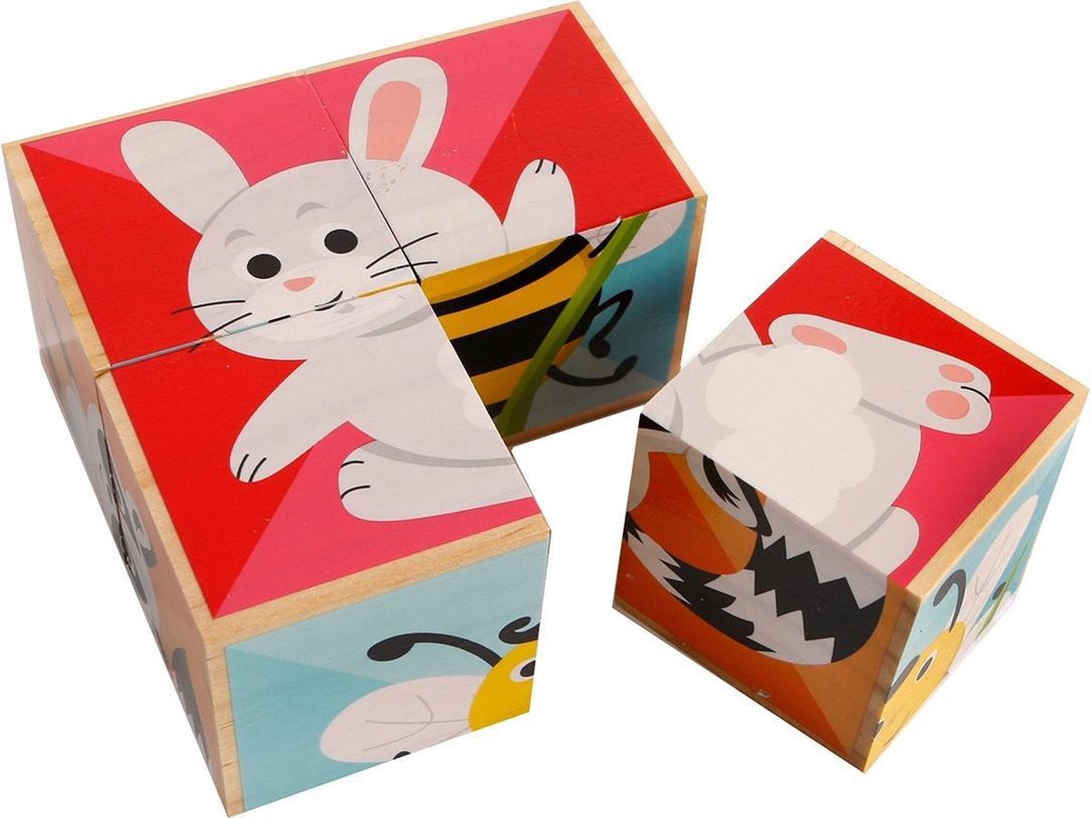 Toys Amsterdam blokkenpuzzel dieren junior hout 10 cm 4-delig