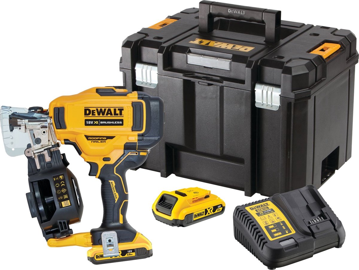 DeWalt dcn45rnd2 18v li-ion accu rolspijktacker voor dakwerk set (2x 2.0ah accu) in tstak - 19-45mm - koolborstelloos