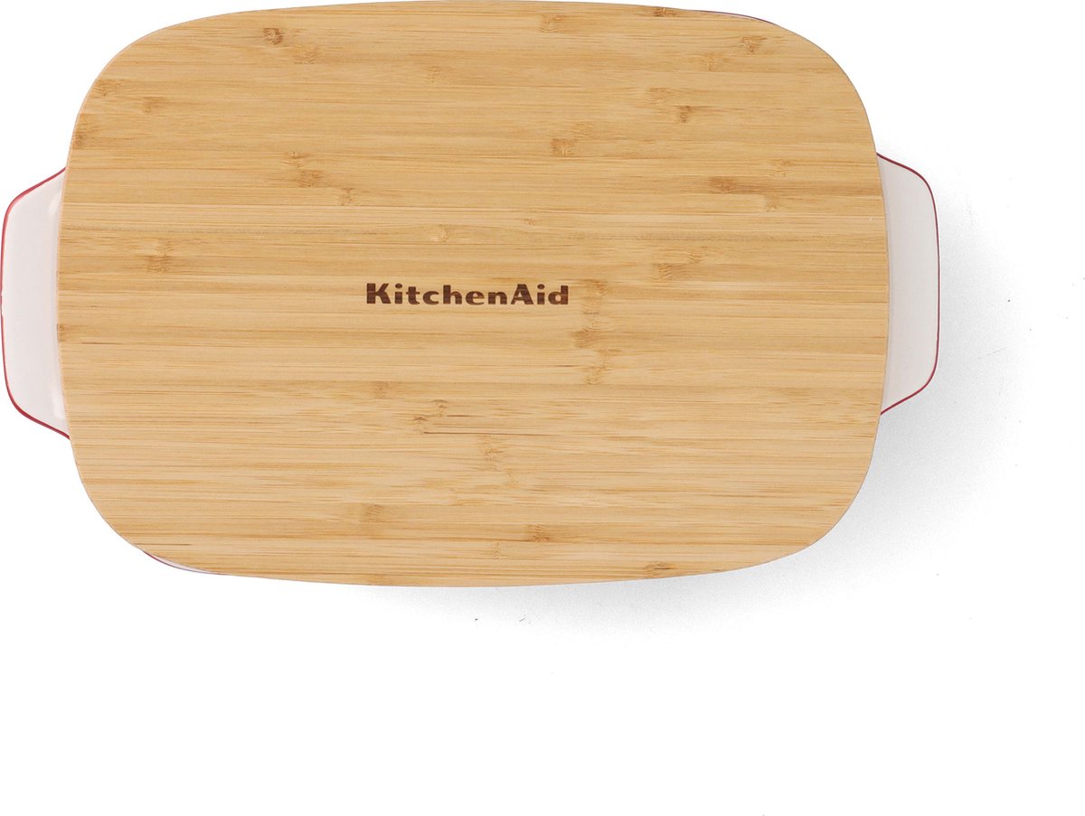 KitchenAid ovenschaal incl bamboe deksel - large: 3,8l - magnetron- en ovenbestendig tot 260°c zonder deksel - keizer rood