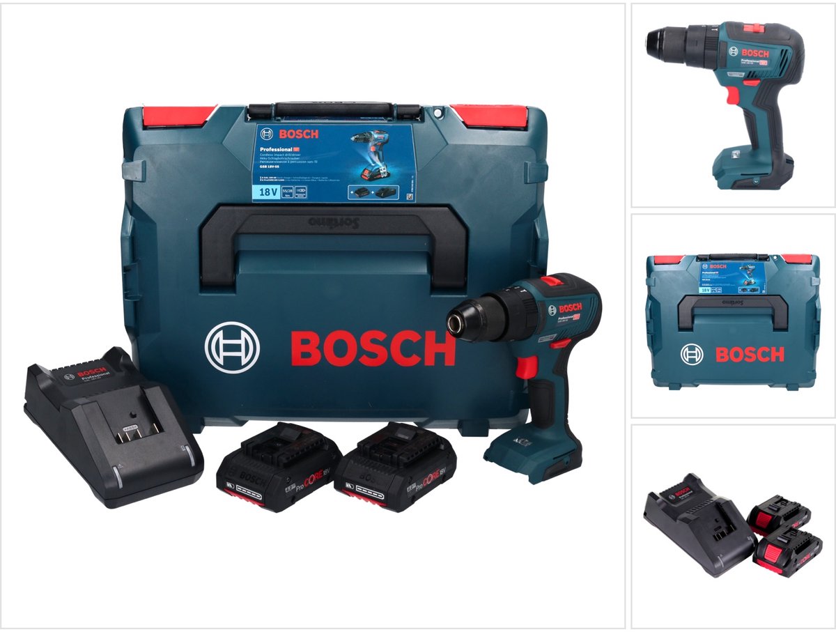 Bosch Accu schroefklopboormachine gsb 18v-55 2x procore18v 4,0ah, lader gal 18v-40