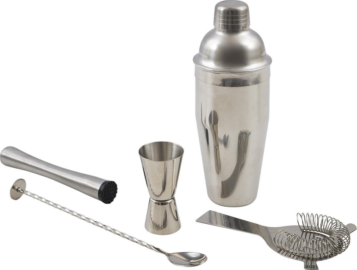 Point-Virgule cocktailset - cobbler shaker, cocktailmaatje, stamper, barlepel en cocktailzeef