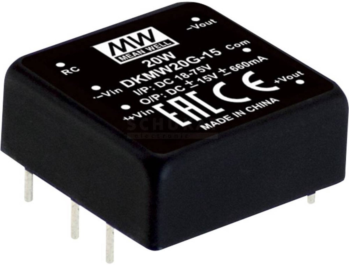MW Mean Well dkmw20g-15 dc dc-convertermodule 830 ma 20 w aantal uitgangen: 2 x inhoud 1 stuk(s)