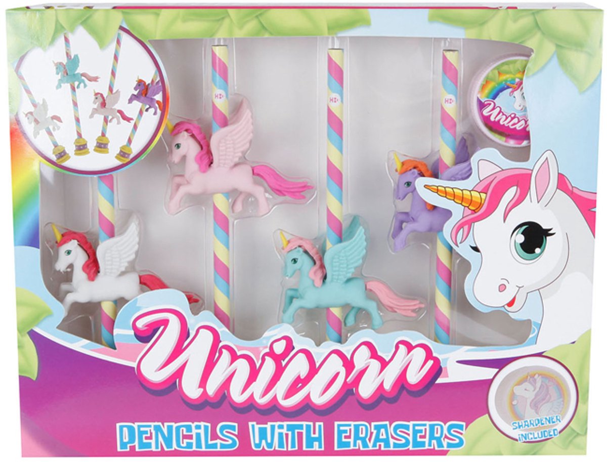 Merkloos Sans Marque Unicorn potlodenset 5-delig met slijper