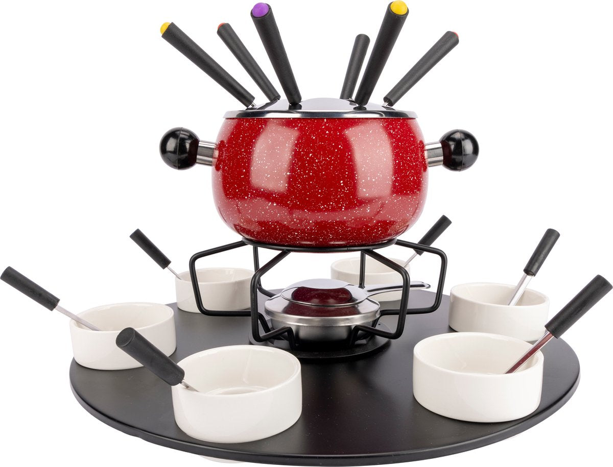 Cosy Trendy fondue set met 6 vorken - emaille - ø 16cm