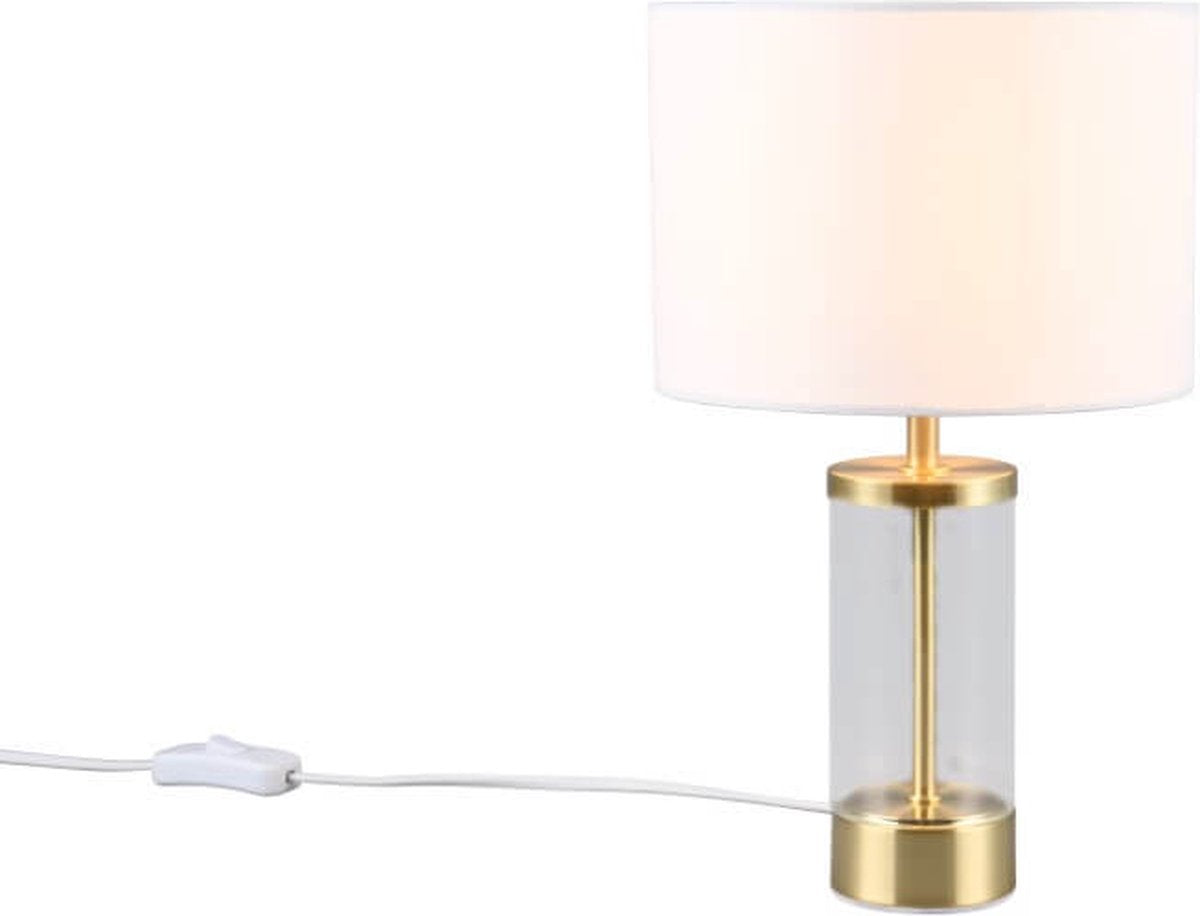 RL LIVE YOUR LIGHT Reality grazia - tafellamp - messing mat - excl. 1x e14 25w - snoerschakelaar - witte kap