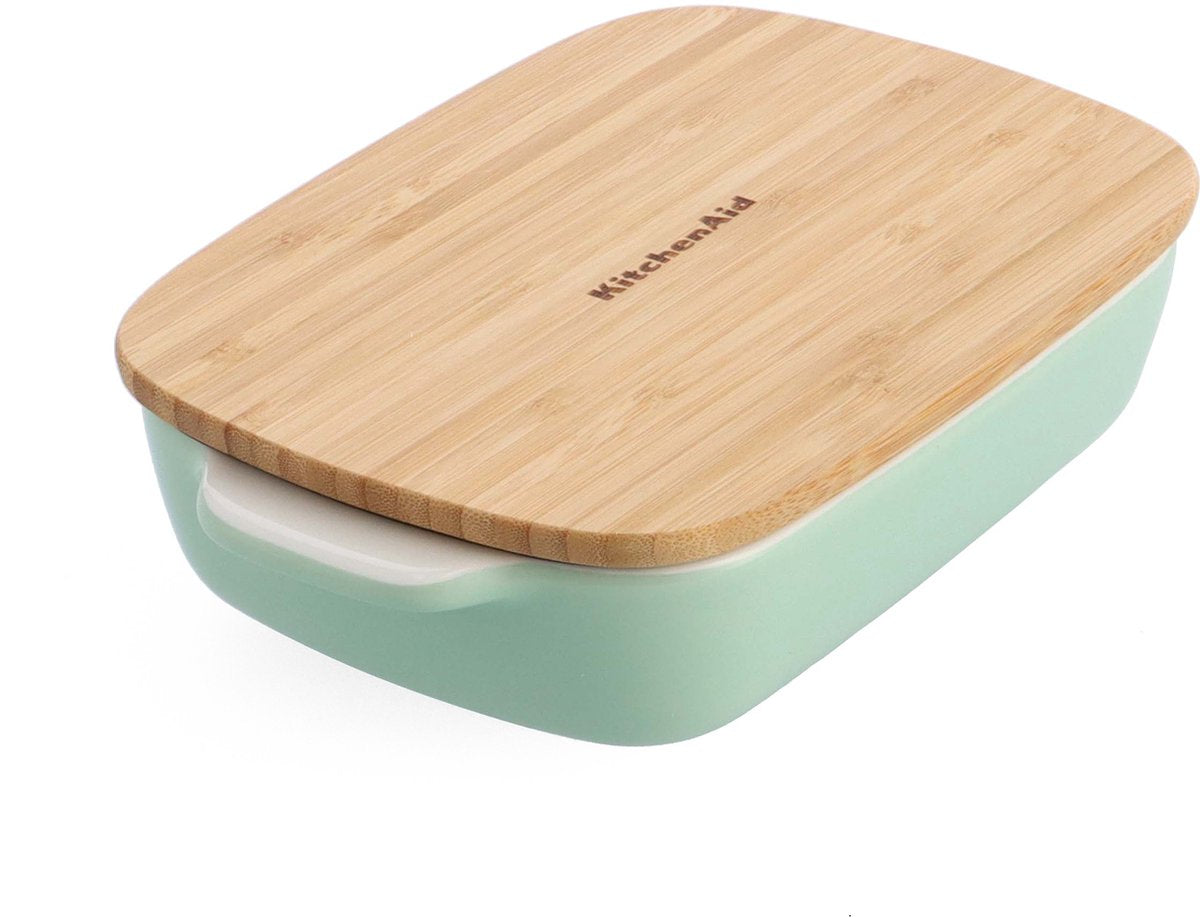 KitchenAid ovenschaal incl bamboe deksel - small: 0,9l - magnetron- en ovenbestendig tot 260°c zonder deksel - pistache groen